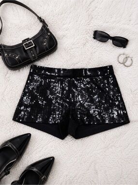 Black Sequin Micro Shorts